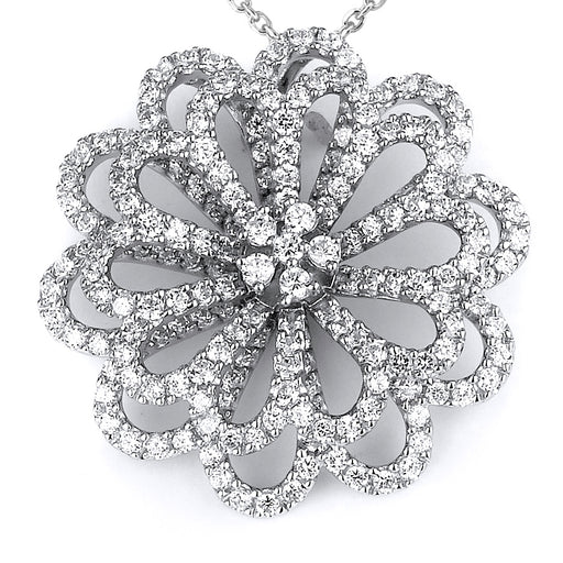 Sterling Silver Rhodium Plated and micro-pave CZ Flower Pendant