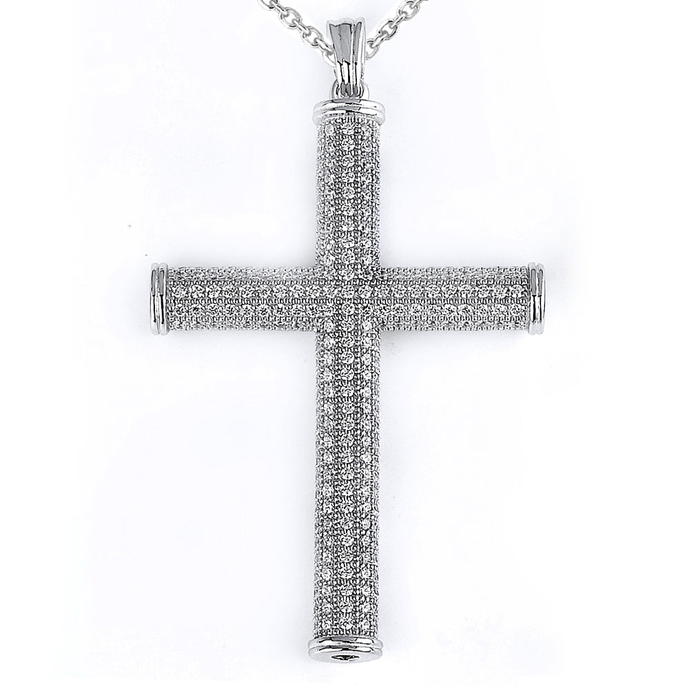 Sterling Silver Rhodium Plated and micro-pave CZ Cross Pendant