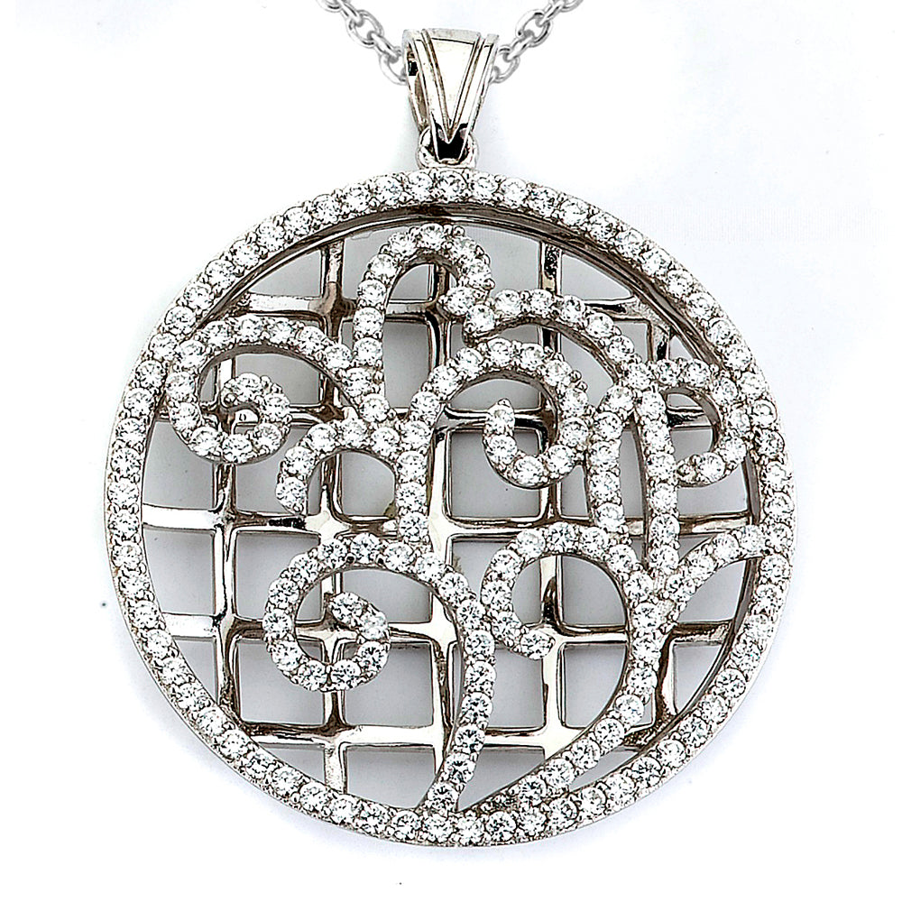 Sterling Silver Rhodium Plated with filigree and CZ Pendant