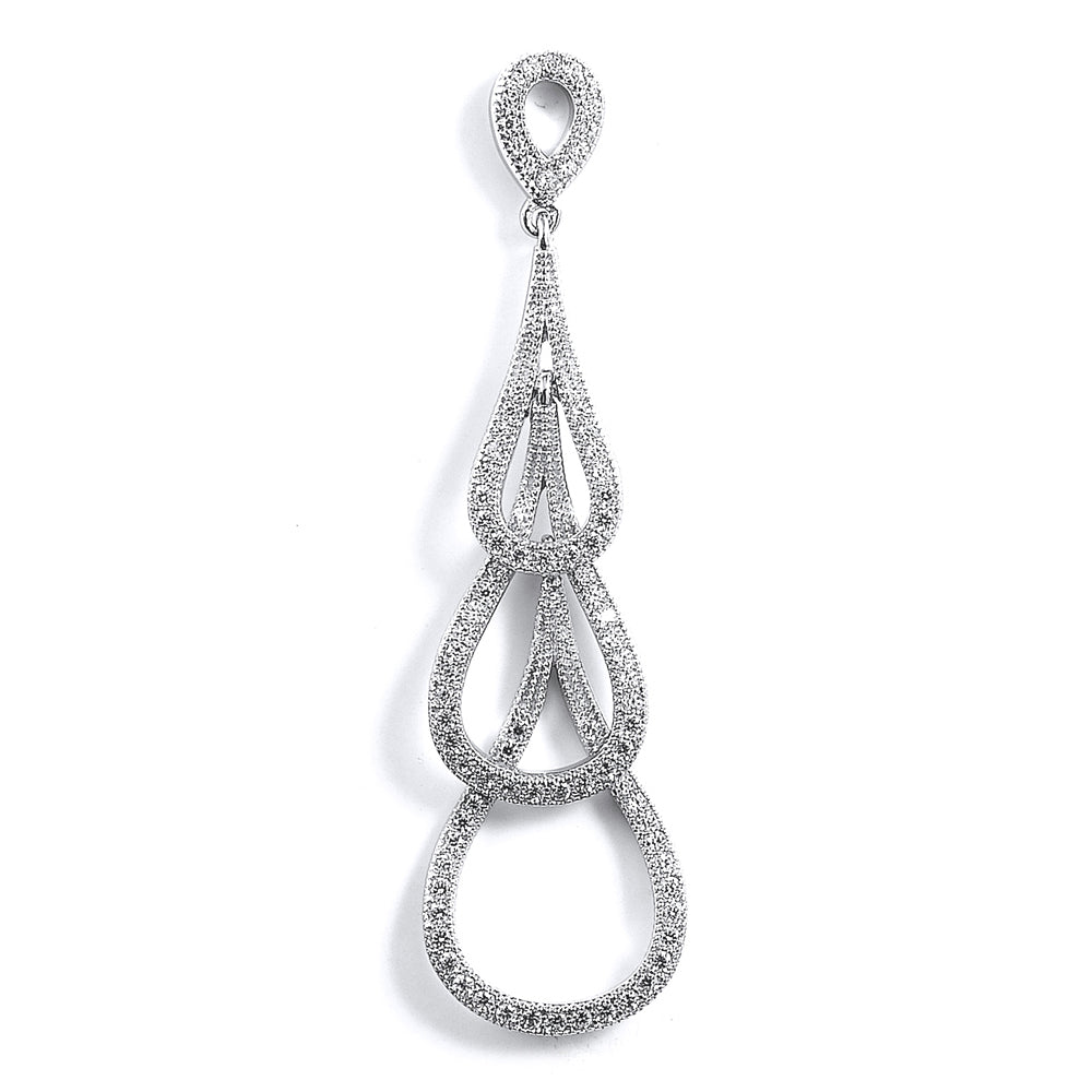 Sterling Silver Rhodium Plated and CZ Triple Teardrop Pendant