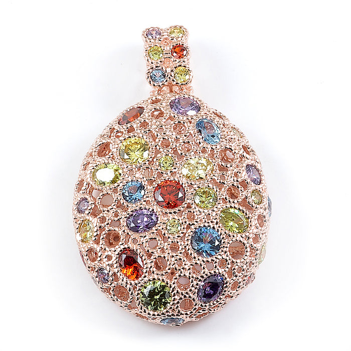 Sterling Silver Rhodium Plated and multi-color CZ Pendant