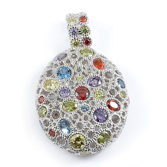 Sterling Silver Rhodium Plated and multi-color CZ Pendant