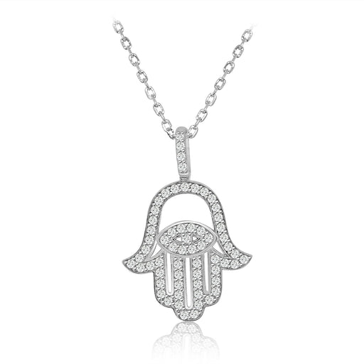 Sterling Silver Rhodium Plated and CZ Chamsah Pendant