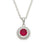 Sterling Silver Rhodium Plated and Simulated Ruby center stone with CZ Double Halo Pendant