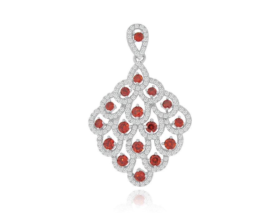 Sterling Silver Rhodium Plated and Simulated Gemstone with CZ Pendant