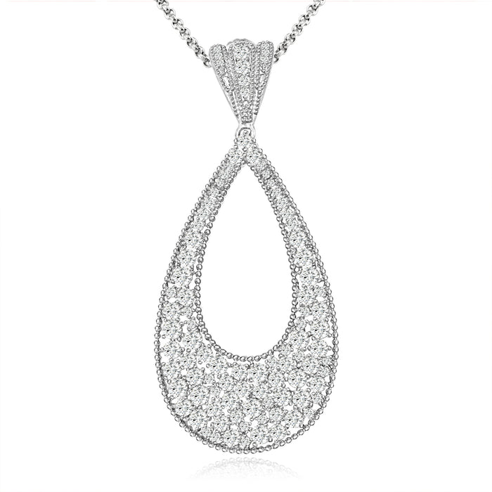 Sterling Silver Rhodium Plated and CZ Teardrop Pendant
