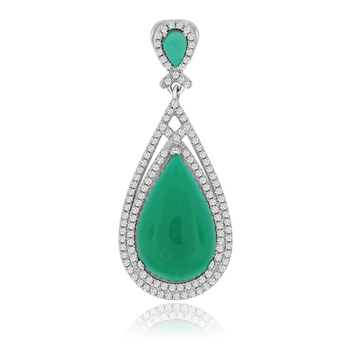 Sterling Silver Rhodium Plated and Simulated Gemstone with CZ Teardrop Pendant