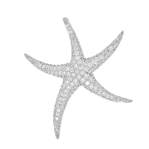 Sterling Silver Rhodium Plated with micro-pave CZ Starfish Pendant