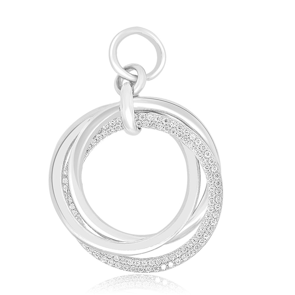 Sterling Silver Rhodium Plated and Circular CZ Pendant