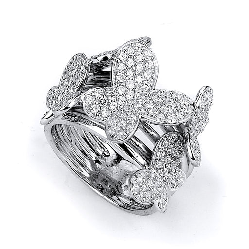 Sterling Silver Rhodium Plated and CZ Butterfly Ring
