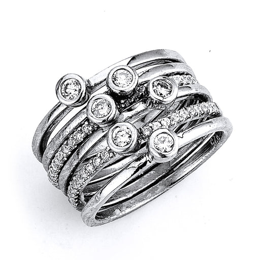 Sterling Silver Rhodium Plated and CZ 6 separate Rings
