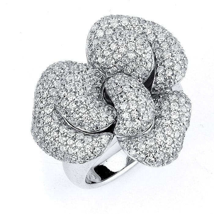 Sterling Silver Rhodium Plated and CZ Rose Ring