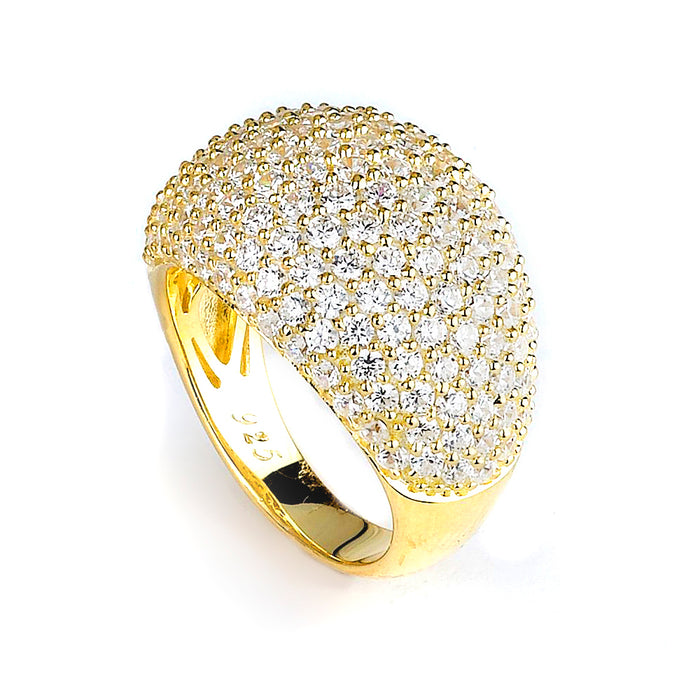 Sterling Silver Rhodium Plated and micro-pave CZ Dome Ring