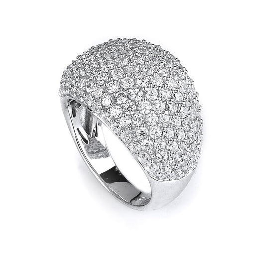 Sterling Silver Rhodium Plated and micro-pave CZ Dome Ring