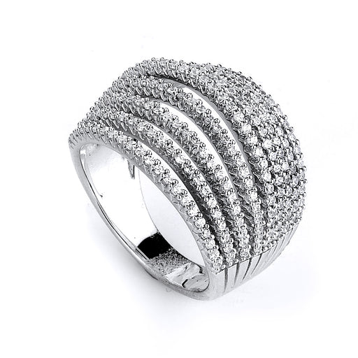 Sterling Silver Rhodium Plated and 9 rows of CZ Ring