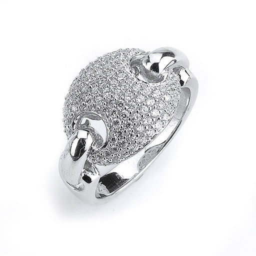 Sterling Silver Rhodium Plated and CZ Link Ring