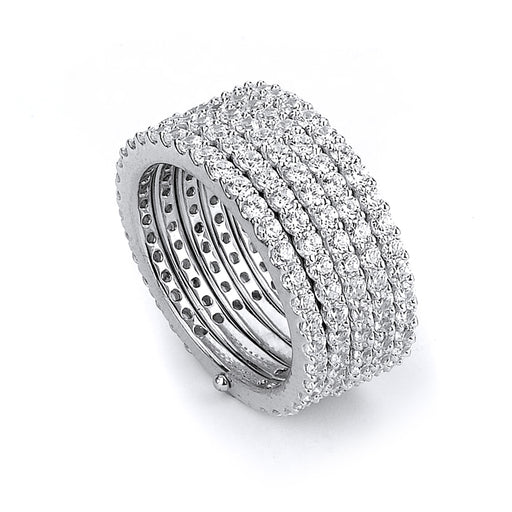 Sterling Silver Rhodium Plated and 5 rows of CZ Ring