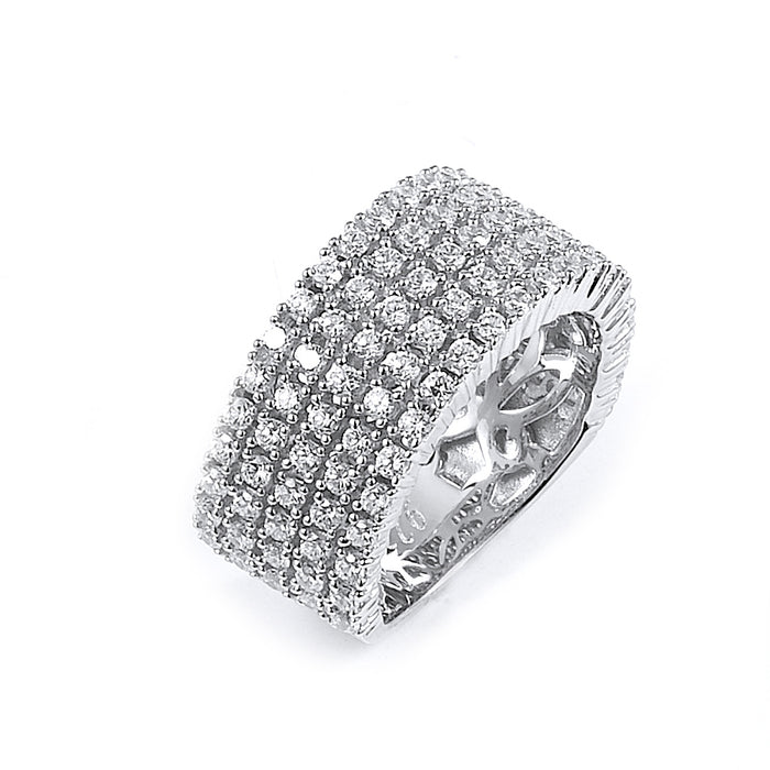 Sterling Silver Rhodium Plated and 5 rows of CZ Ring