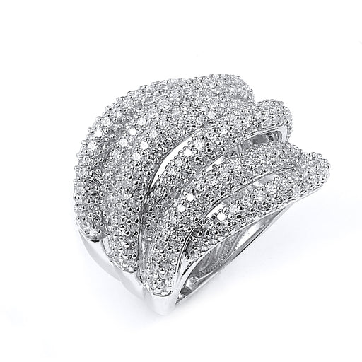 Sterling Silver Rhodium Plated and 6 swirls of CZ Ring