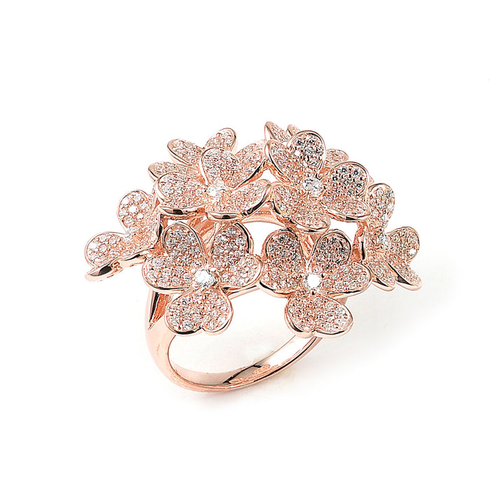 Sterling Silver Rhodium Plated and CZ Flowers Ring