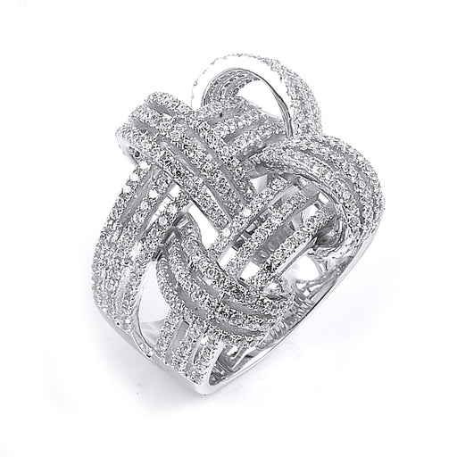 Sterling Silver Rhodium Plated and CZ Weave Basket Ring