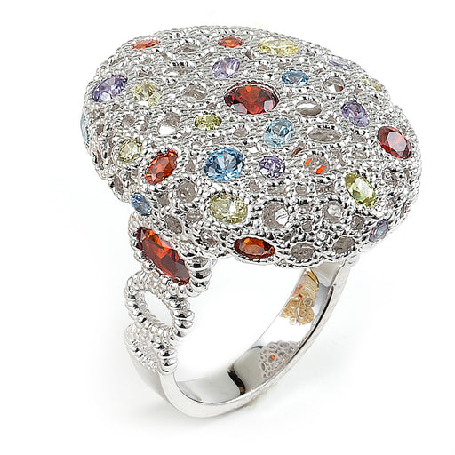 Sterling Silver Rhodium Plated and Multi-Color CZ Ring