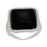 Sterling Silver Rhodium Plated and cushion cut Simulated Black Onyx Agate center stone with CZ Halo Split Shank Ring