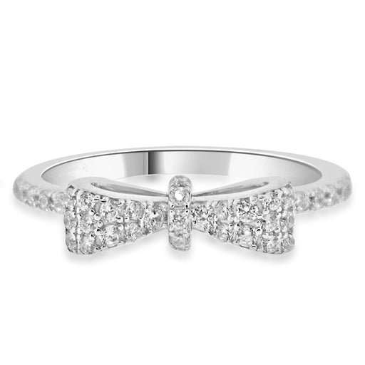 Sterling Silver Rhodium Plated and CZ Bow Tie Ring
