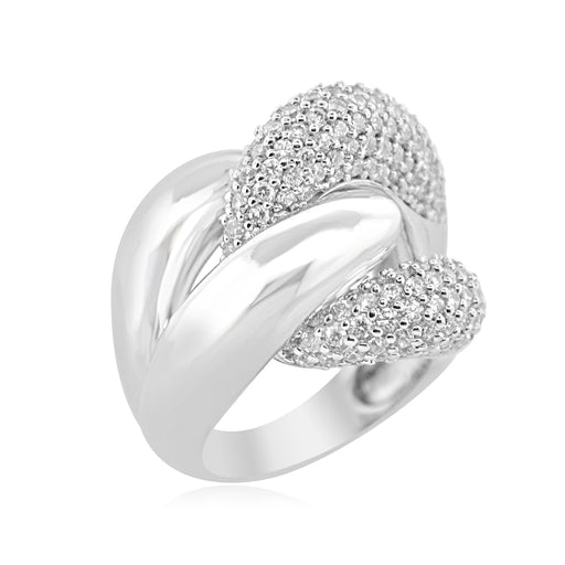 Sterling Silver Rhodium Plated and CZ Bulky Ring
