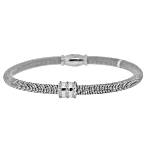 Sterling Silver Rhodium Plated and CZ Italian Wire Bangle