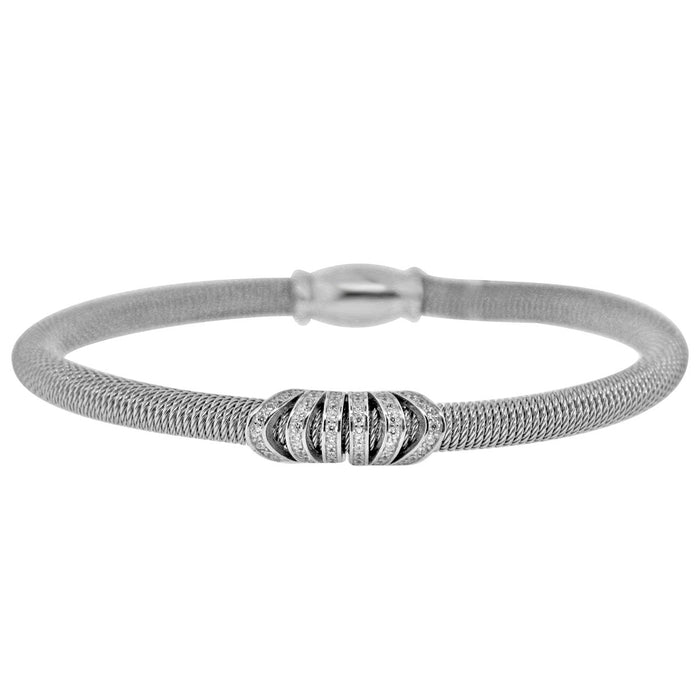 Sterling Silver Rhodium Plated and CZ Italian Wire Bangle