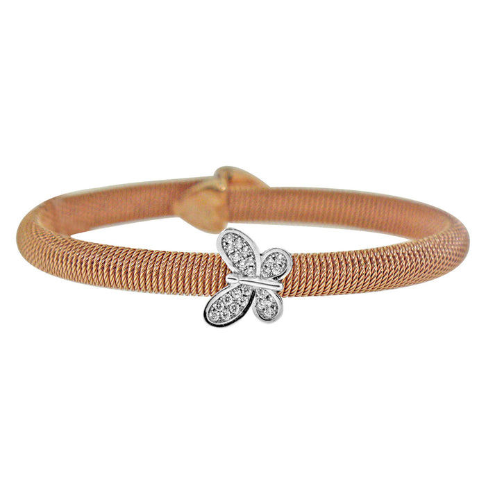 Sterling Silver Rhodium Plated and Butterfly CZ Bangle