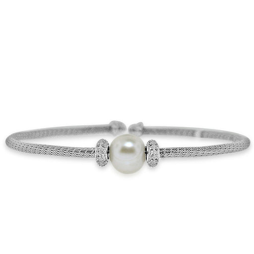 Sterling Silver Rhodium Plated with Simulated Pearl and CZ