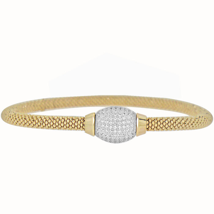 Sterling Silver Rhodium Plated Italian Mesh Bangle with CZ Barell