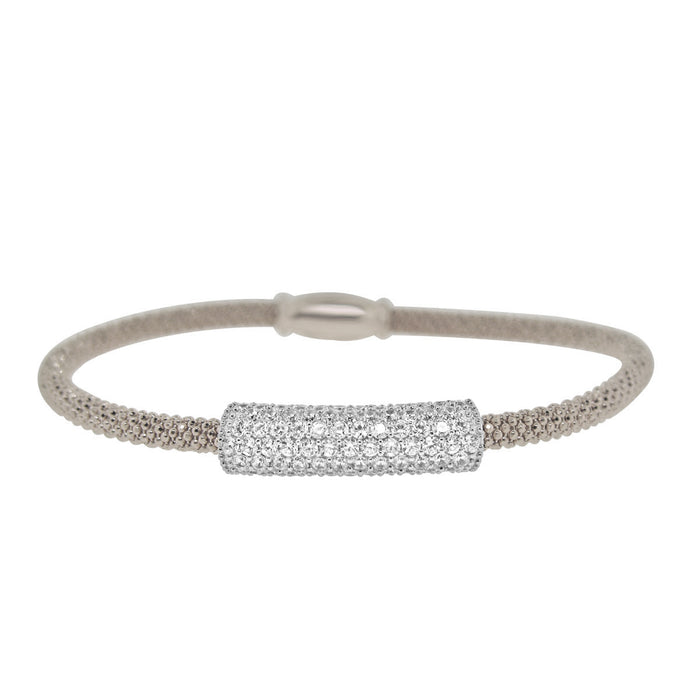 Sterling Silver Rhodium Plated with CZ Bar Bangle