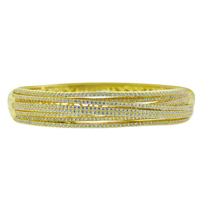 Sterling Silver Rhodium Plated and Multi-Row CZ Bangle