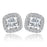 Sterling Silver Rhodium Plated and Princess cut CZ Halo Stud Earrings