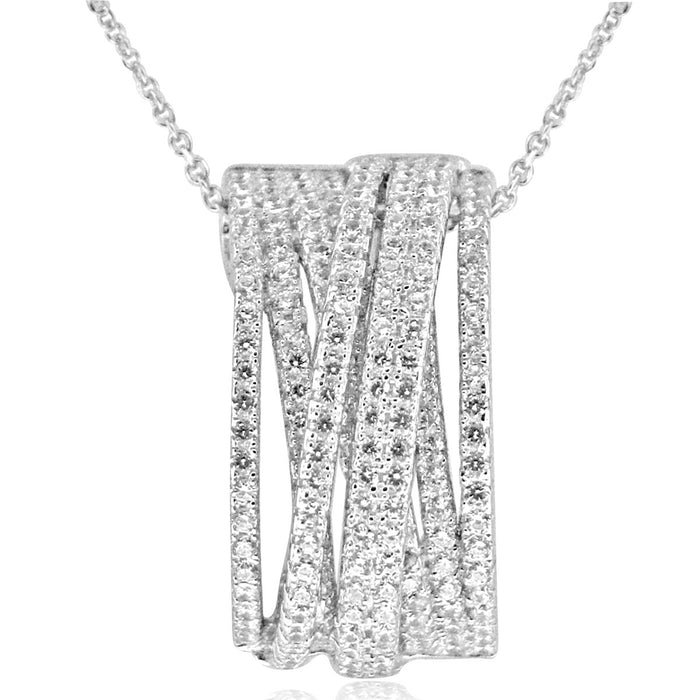 Sterling Silver Rhodium Plated and Multi-Row CZ Necklace