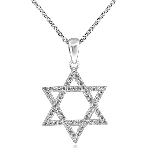 Sterling Silver Rhodium Plated and CZ Star of David Necklace