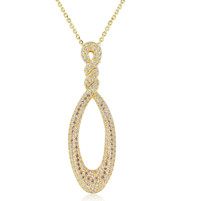 Sterling Silver Rhodium Plated and CZ Teardrop Necklace