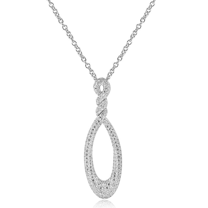 Sterling Silver Rhodium Plated and CZ Teardrop Necklace