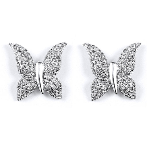 Sterling Silver Rhodium Plated and CZ Butterfly Stud Earrings