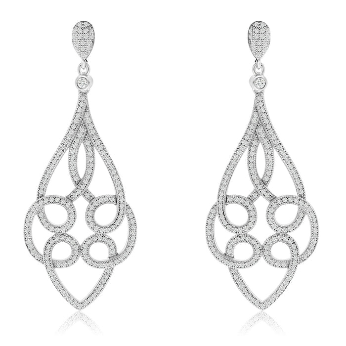 Sterling Silver Rhodium Plated and CZ Dangle Earrings