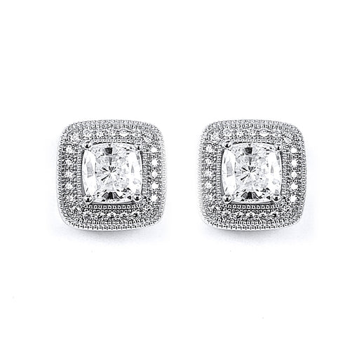 Sterling Silver Rhodium Plated and CZ Halo Stud Earrings