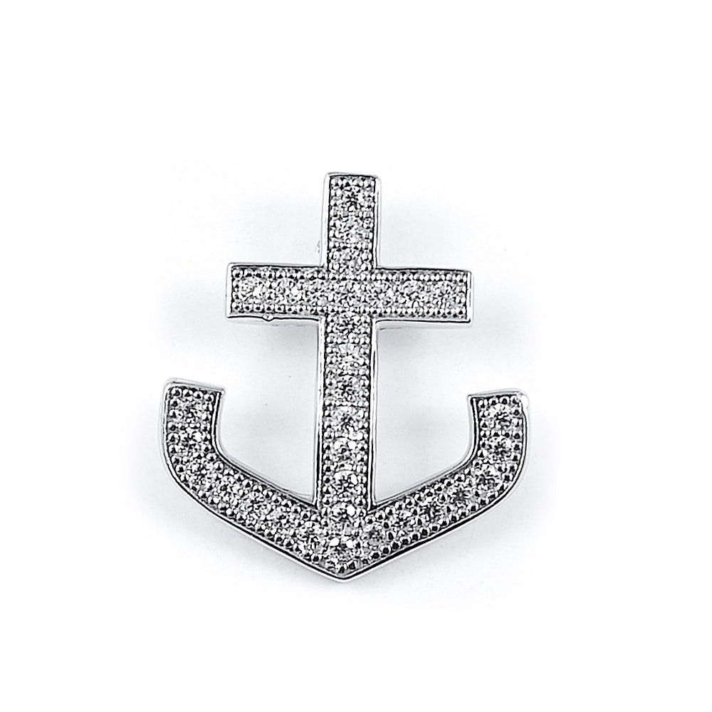 Sterling Silver Rhodium Plated and micro-pave CZ Anchor Pendant