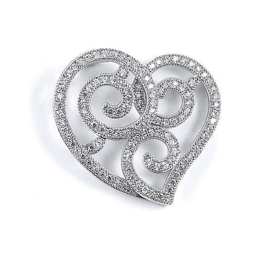 Sterling Silver Rhodium Plated and CZ Heart Pendant