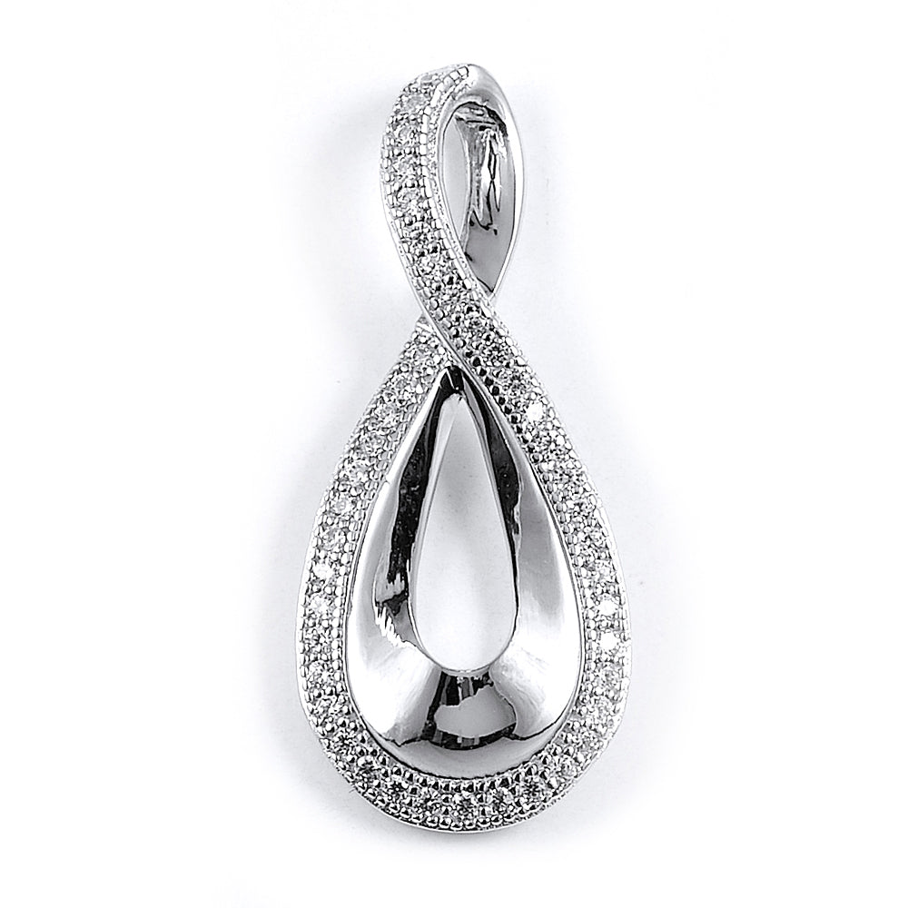Sterling Silver Rhodium Plated and CZ Pear Shape Pendant