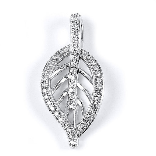 Sterling Silver Rhodium Plated and CZ Leaf Pendant