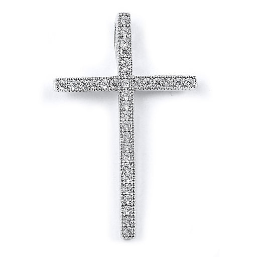 Sterling Silver Rhodium Plated and CZ Cross Pendant