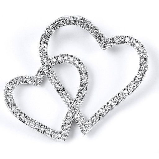 Sterling Silver Rhodium Plated and CZ Hearts Pendant